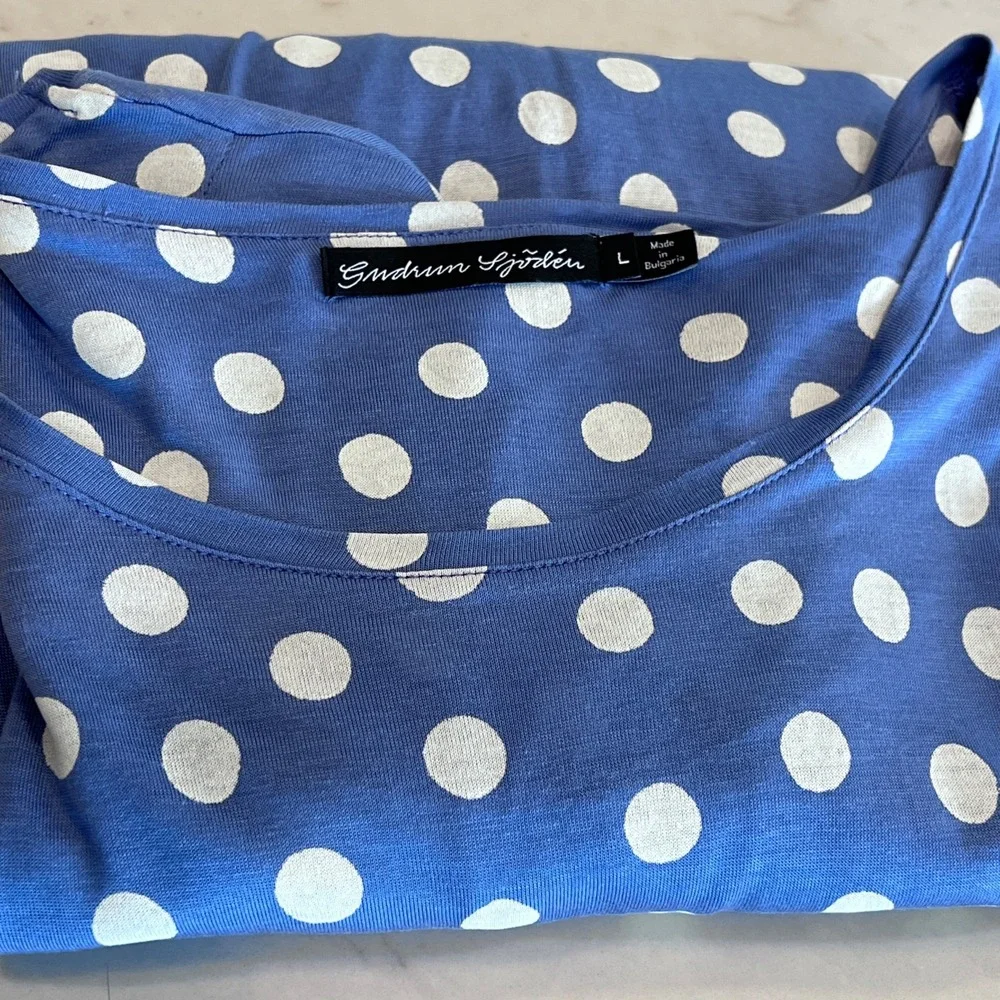 Gudrun Sjoden Polka Dot Tunic Dress Blue White Size L Pockets Organic Cotton‎ - Picture 9 of 9